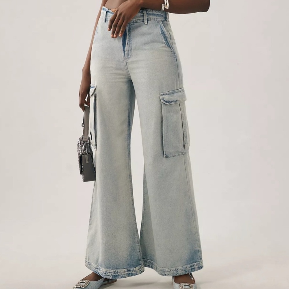Light Blue Wide-Leg Cargo Jeans